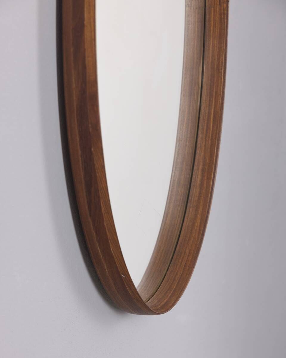 Vintage 1970s Oval Wall Mirror In Wood, Italian Design photo vinterior
