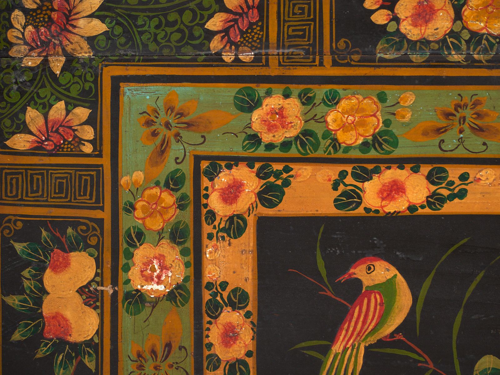 Antique Painted Trunk In Pine Wood – China, Circa 1900 photo vintage