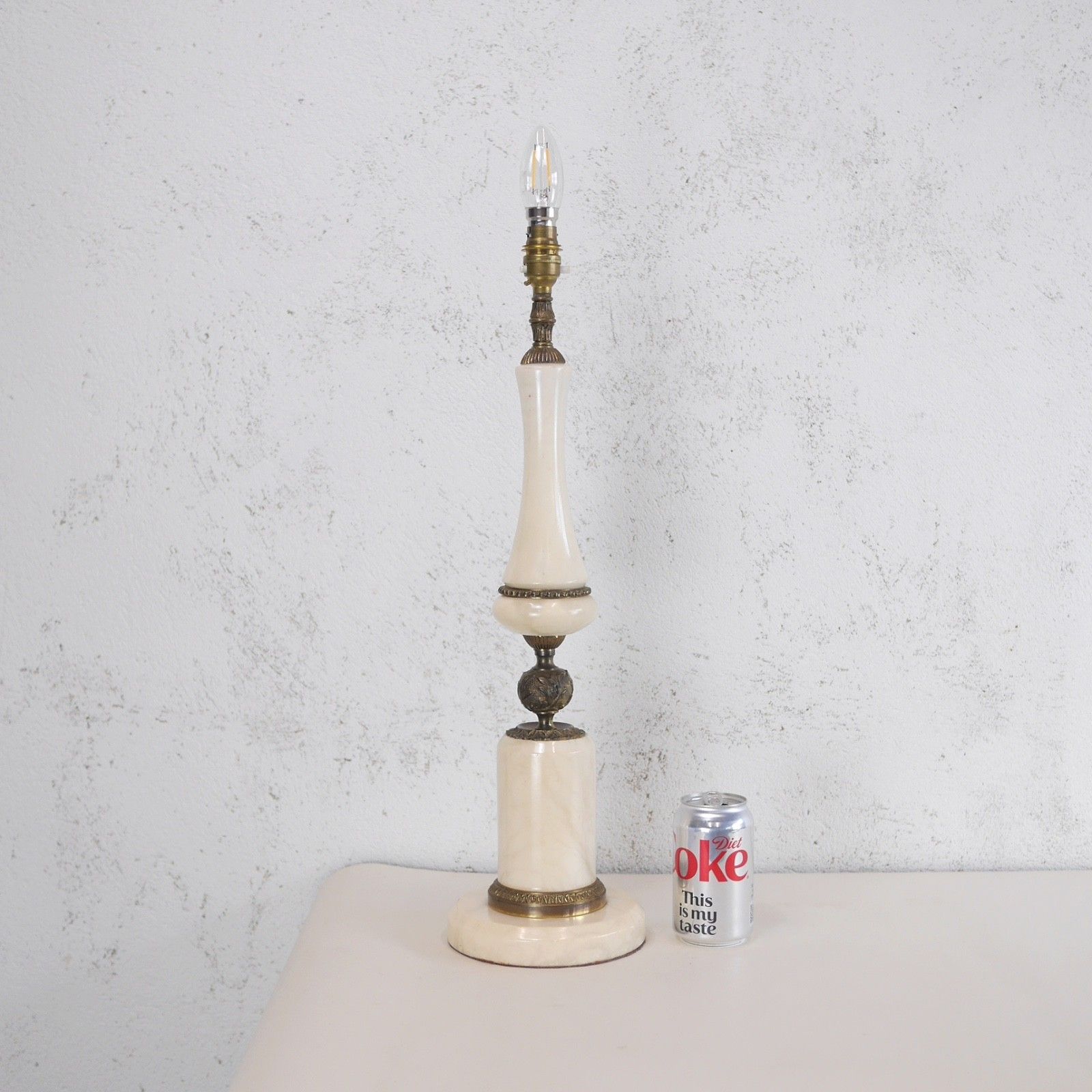 Tall Alabaster Marble Neoclassical Table Lamps Italian Brass Cream #103210 photo furniture