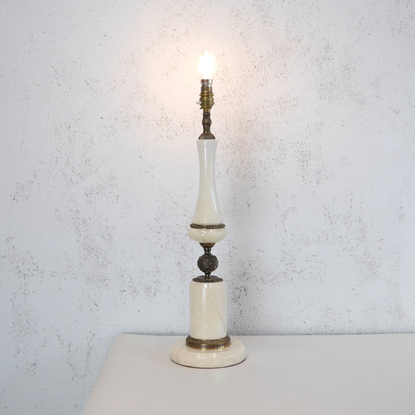 Tall Alabaster Marble Neoclassical Table Lamps Italian Brass Cream #103210 photo for sale