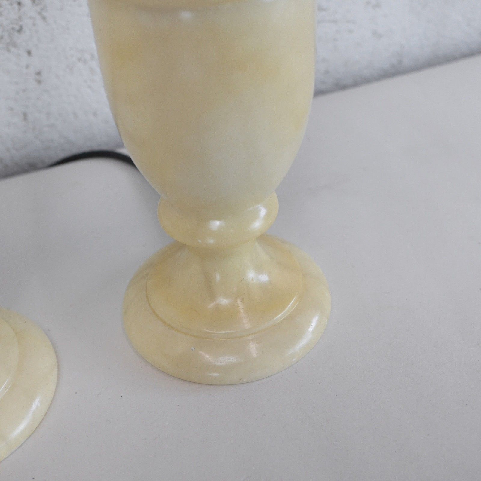 Lighting Pair Large Onyx Marble Neoclassical Urn Table Lamps Italian Brass Cream #103211 photo