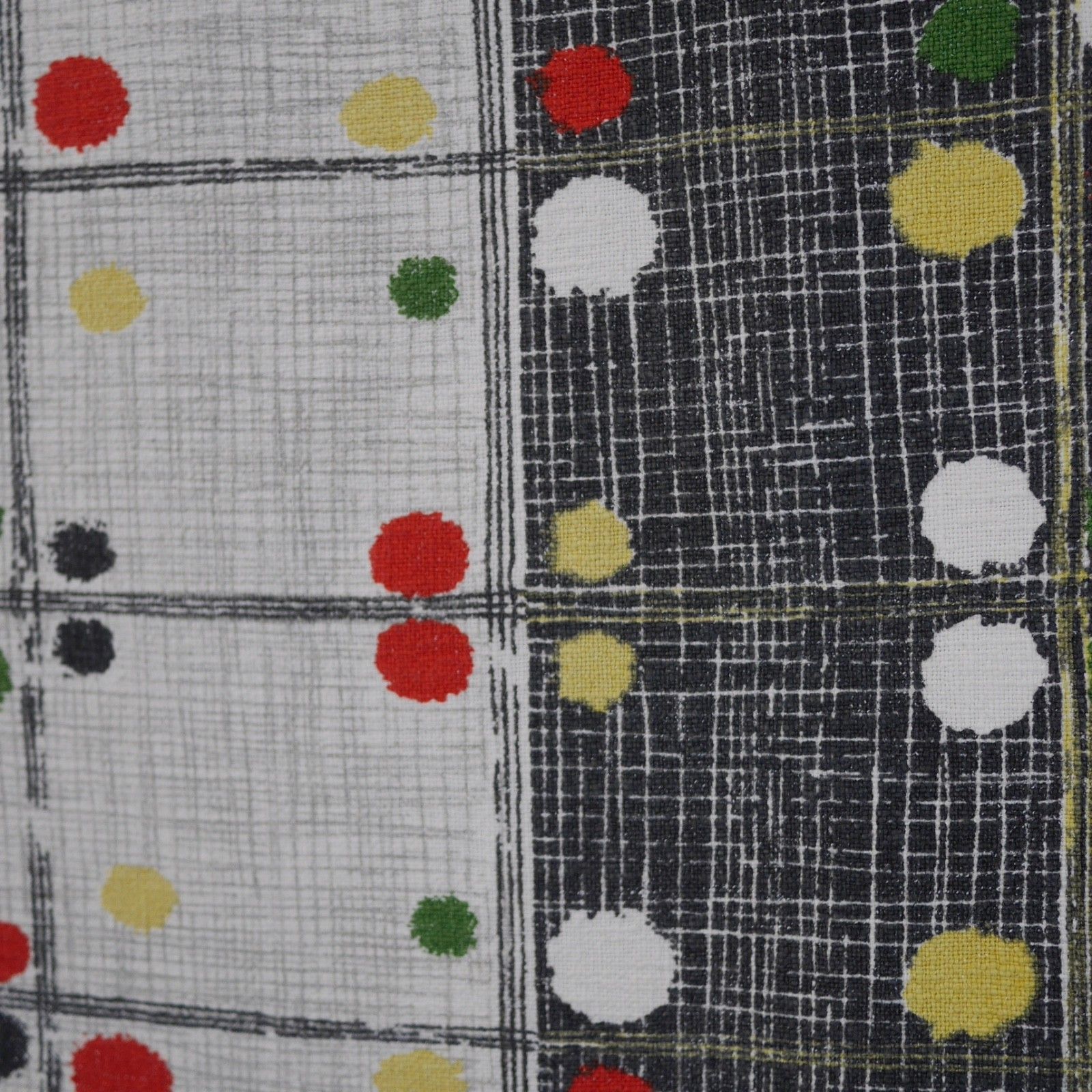 Mid Century Tablecloth Fabric Cotton Geometric Dot Black Green Red #103221 photo furniture