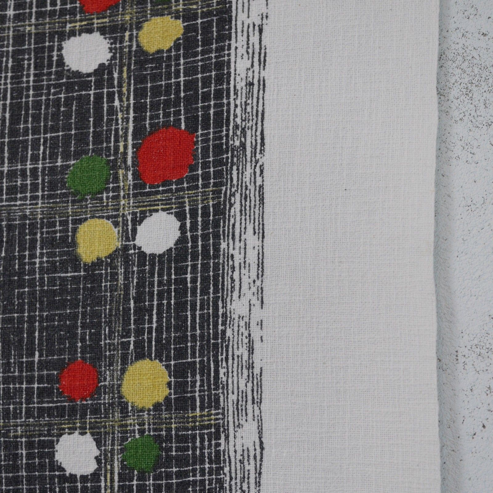 Mid Century Tablecloth Fabric Cotton Geometric Dot Black Green Red #103221 photo for sale