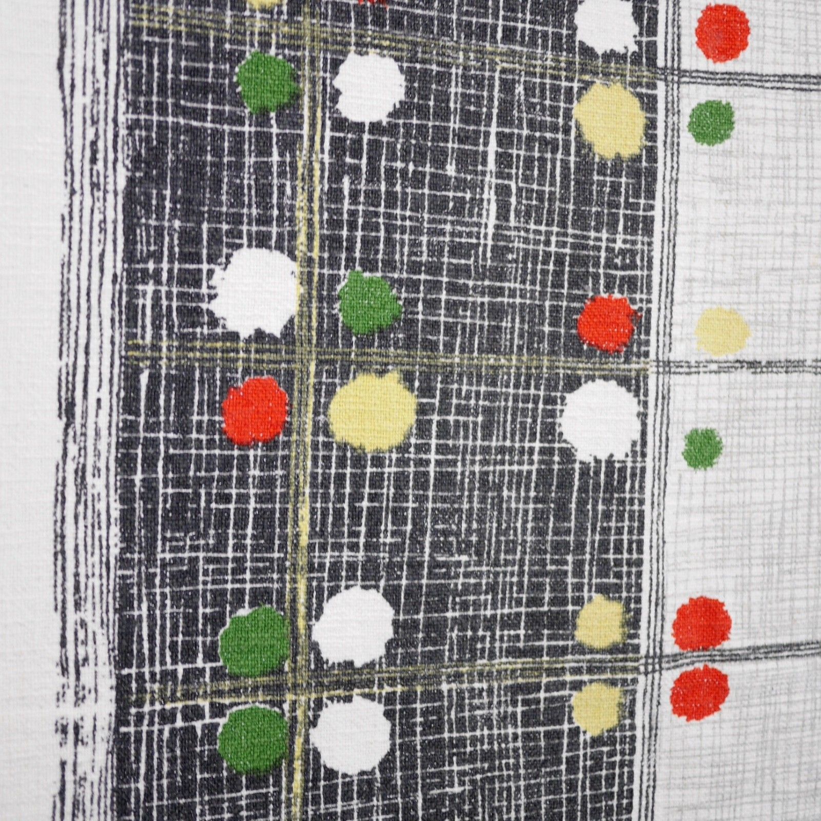 Textiles Mid Century Tablecloth Fabric Cotton Geometric Dot Black Green Red #103221 photo