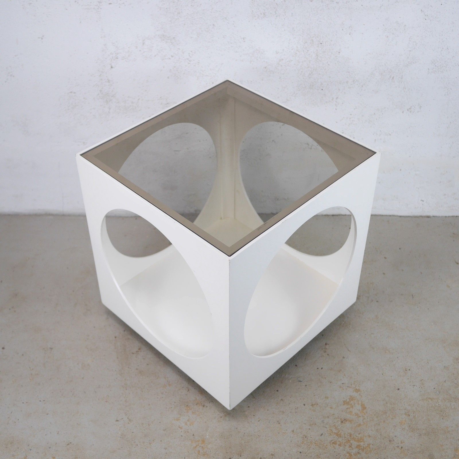 Retro White Smoke Glass Cube Coffee Table Space Age Mid Century Vintage #103214 photo Furniture