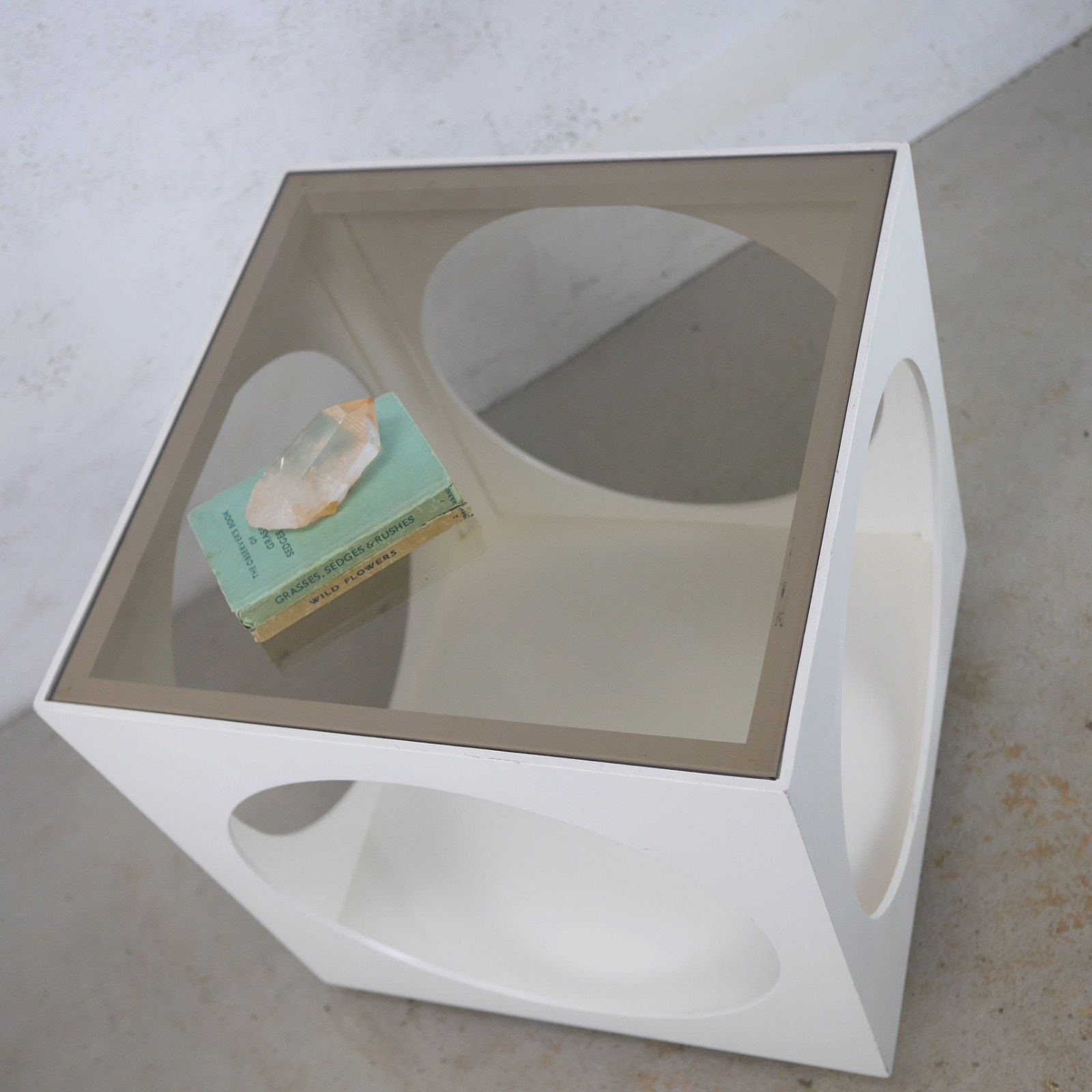 Retro White Smoke Glass Cube Coffee Table Space Age Mid Century Vintage #103214 photo buy