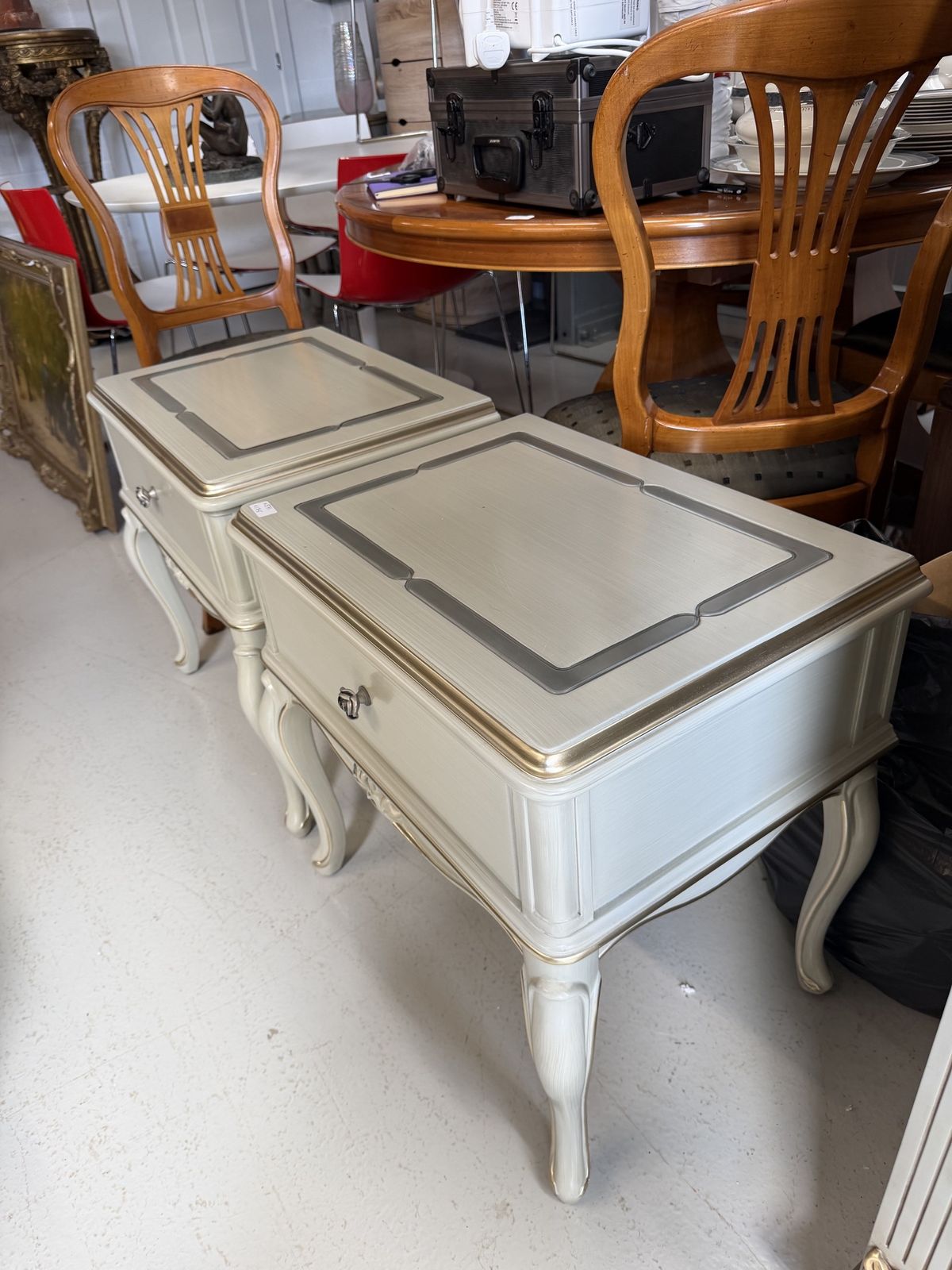 Pr Of French Style Painted Bedsides photo vintage