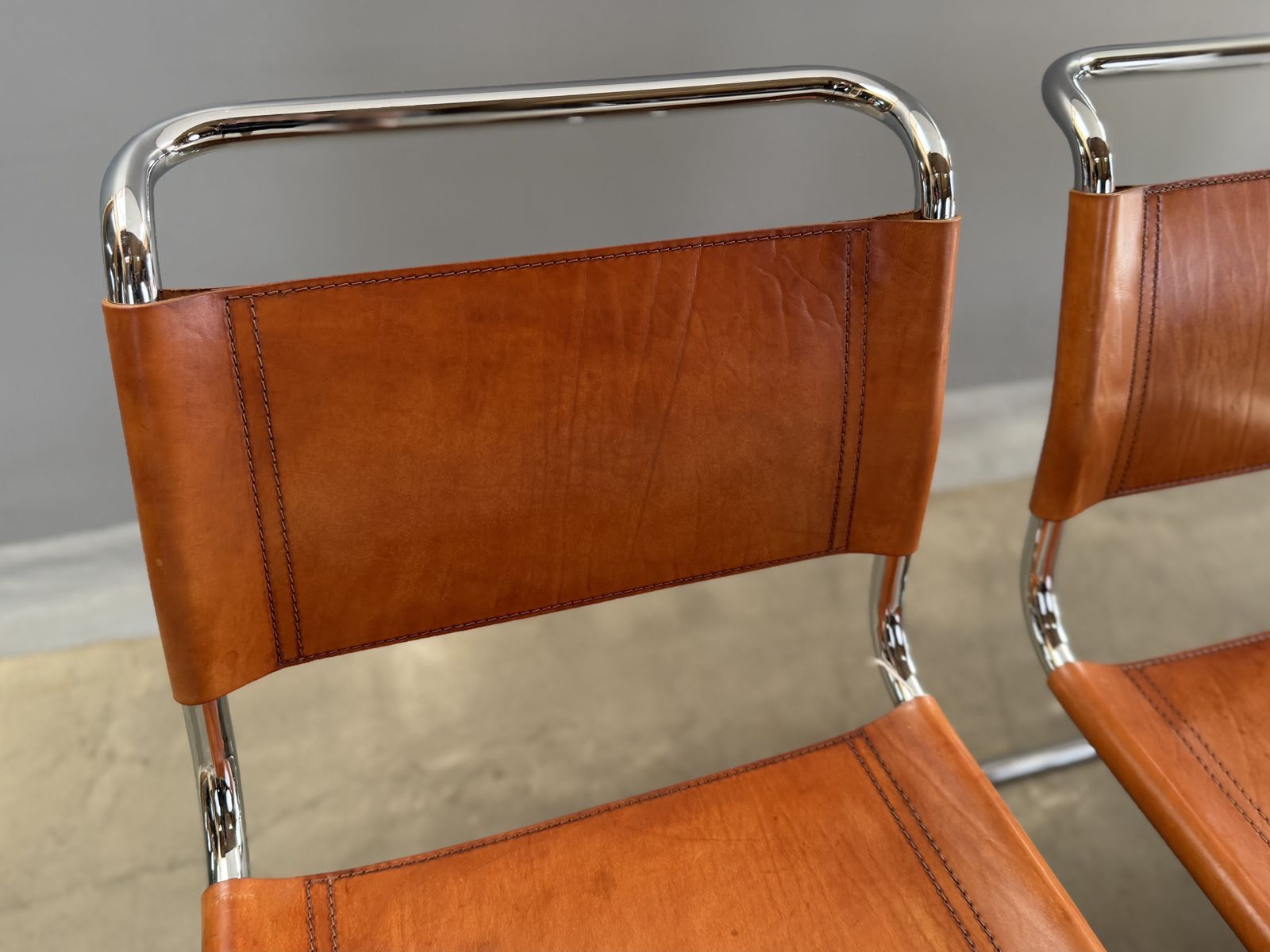 6 Dining Chairs Mart Stam Marcel Breuer S33 Set Of Six Fasem Chrome Tan Brown Cognac Leather Cantilever Bauhaus 6 Mid Century Dining Chairs photo vintage