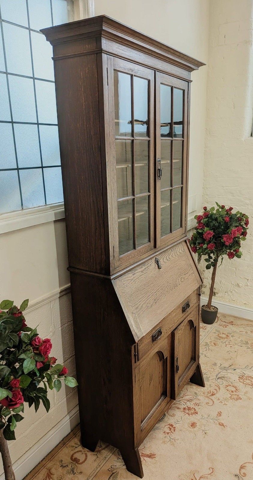Edwardian Solid Oak Bookcase Bureau photo furniture