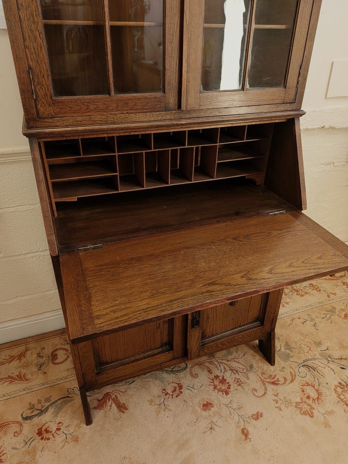 Edwardian Solid Oak Bookcase Bureau photo vinterior