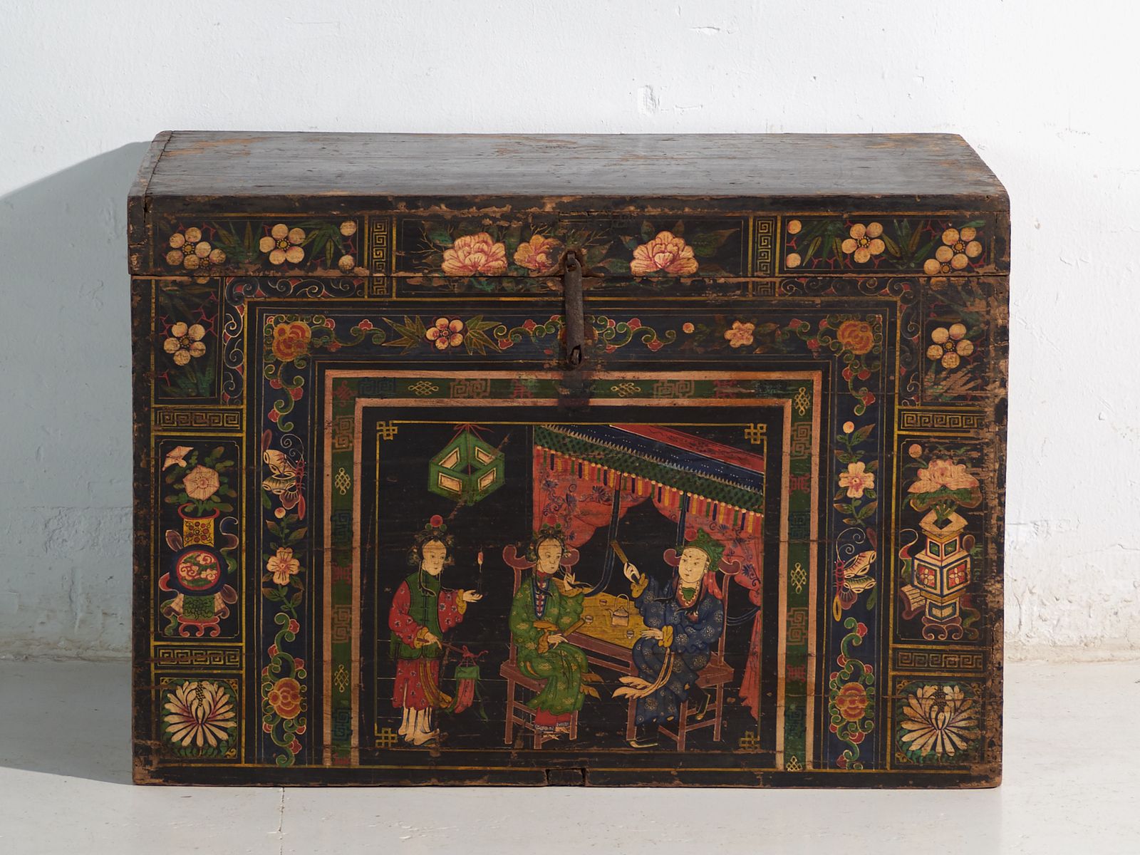 Antique Painted Trunk In Pine Wood – China, Circa 1900 photo vintage