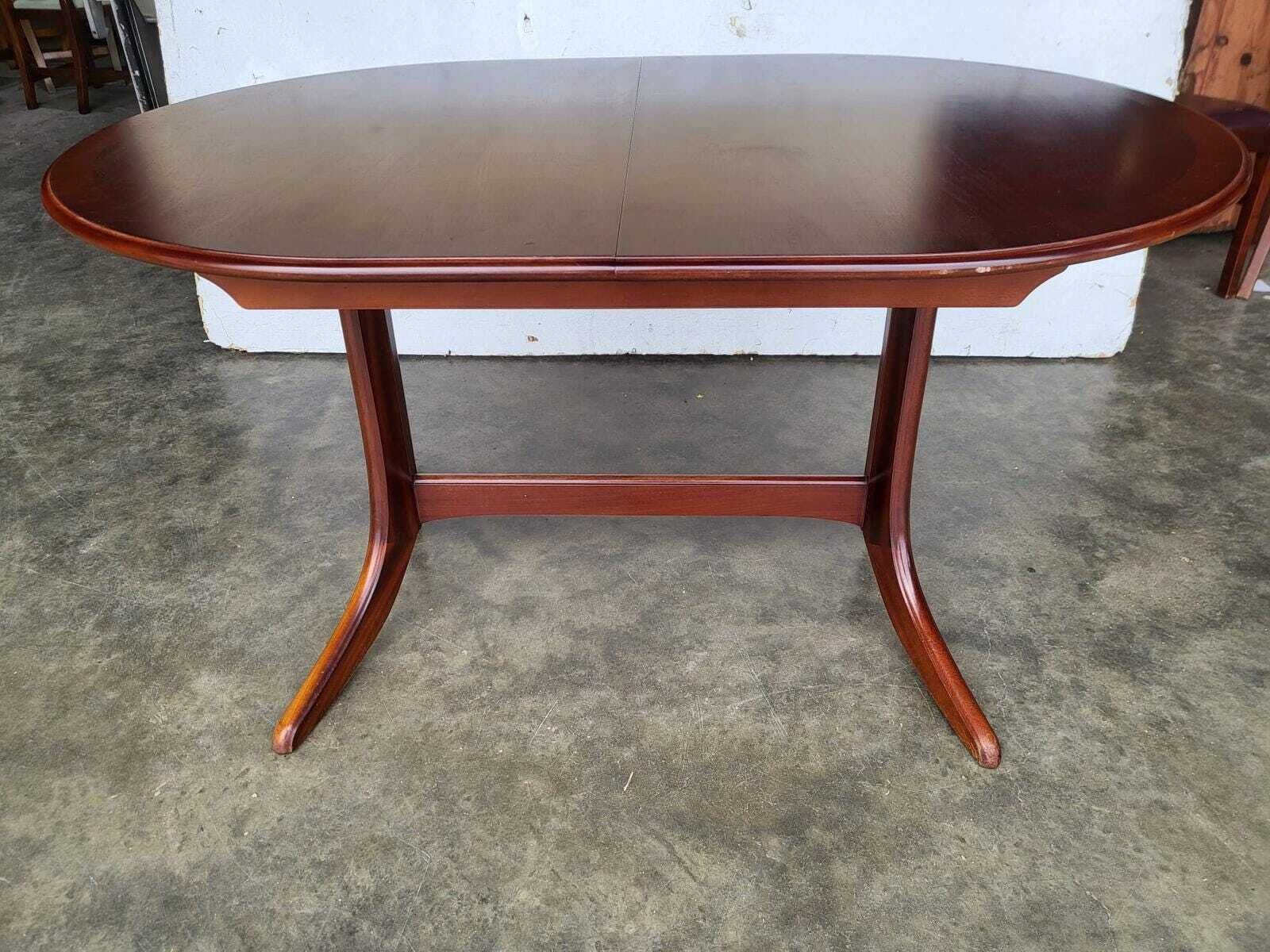 1970's Extending Dark Teak Pedestal Dining Table Seat 6/8 + 4 Chairs