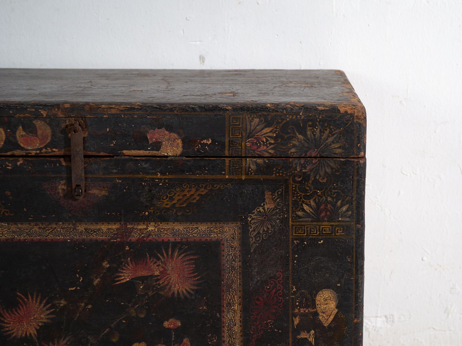 Antique Painted Trunk In Pine Wood – China, Circa 1900 photo vintage