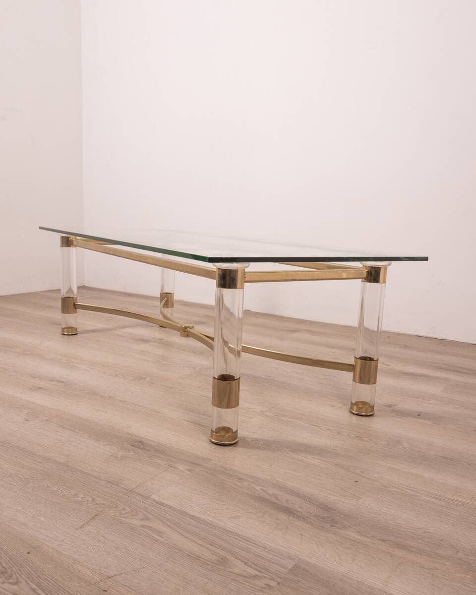 1806.0 Vintage 70's Table In Brass And Lucite Design By Sandro Petti For Metalarte photo
