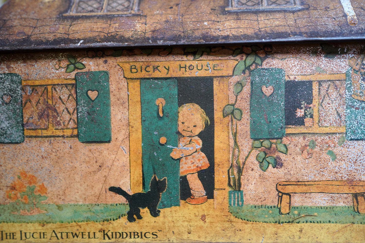 A Charming C.1930s Crawford & Sons Ltd Tin Biscuit Barrel Money Box; 'Bicky House' By Mabel Lucie Attwell photo furniture