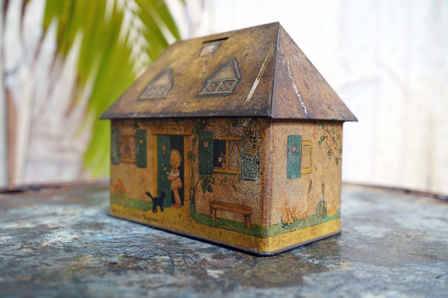 A Charming C.1930s Crawford & Sons Ltd Tin Biscuit Barrel Money Box; 'Bicky House' By Mabel Lucie Attwell photo 175.0