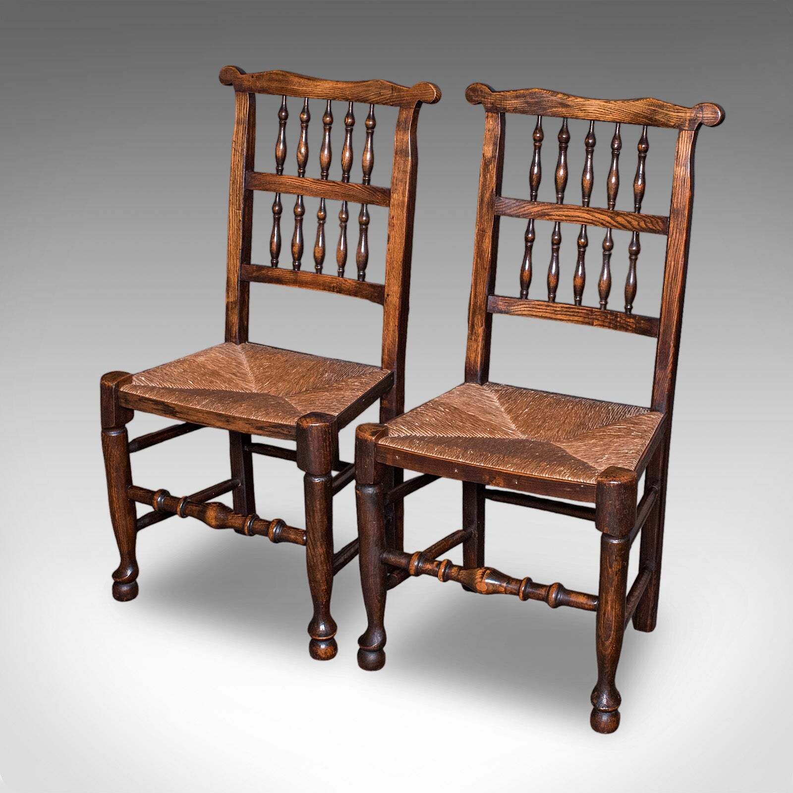 6 Antique Lancashire Dining Chairs, English Beech, Carver, Seat, Edwardian, 1905 photo vinterior