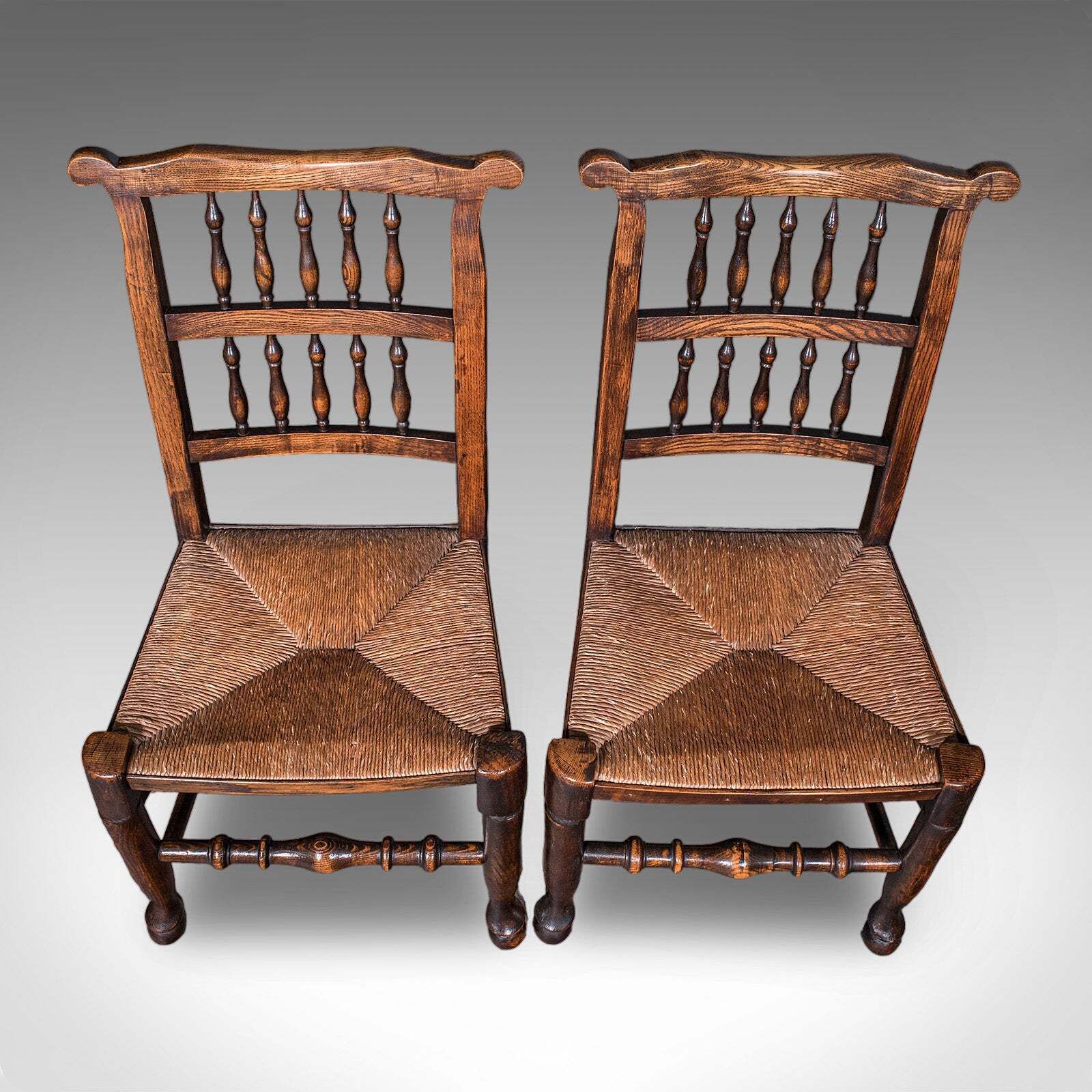 Furniture 6 Antique Lancashire Dining Chairs, English Beech, Carver, Seat, Edwardian, 1905 photo