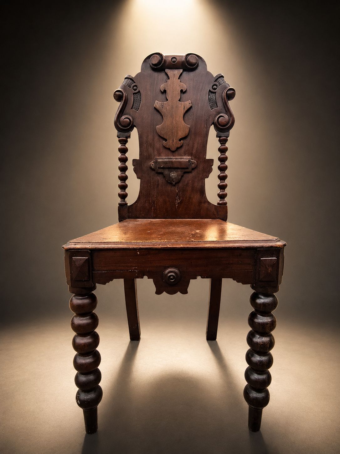 Rare Antique Barley Twist Oak Hall Chair Carved Side Chair