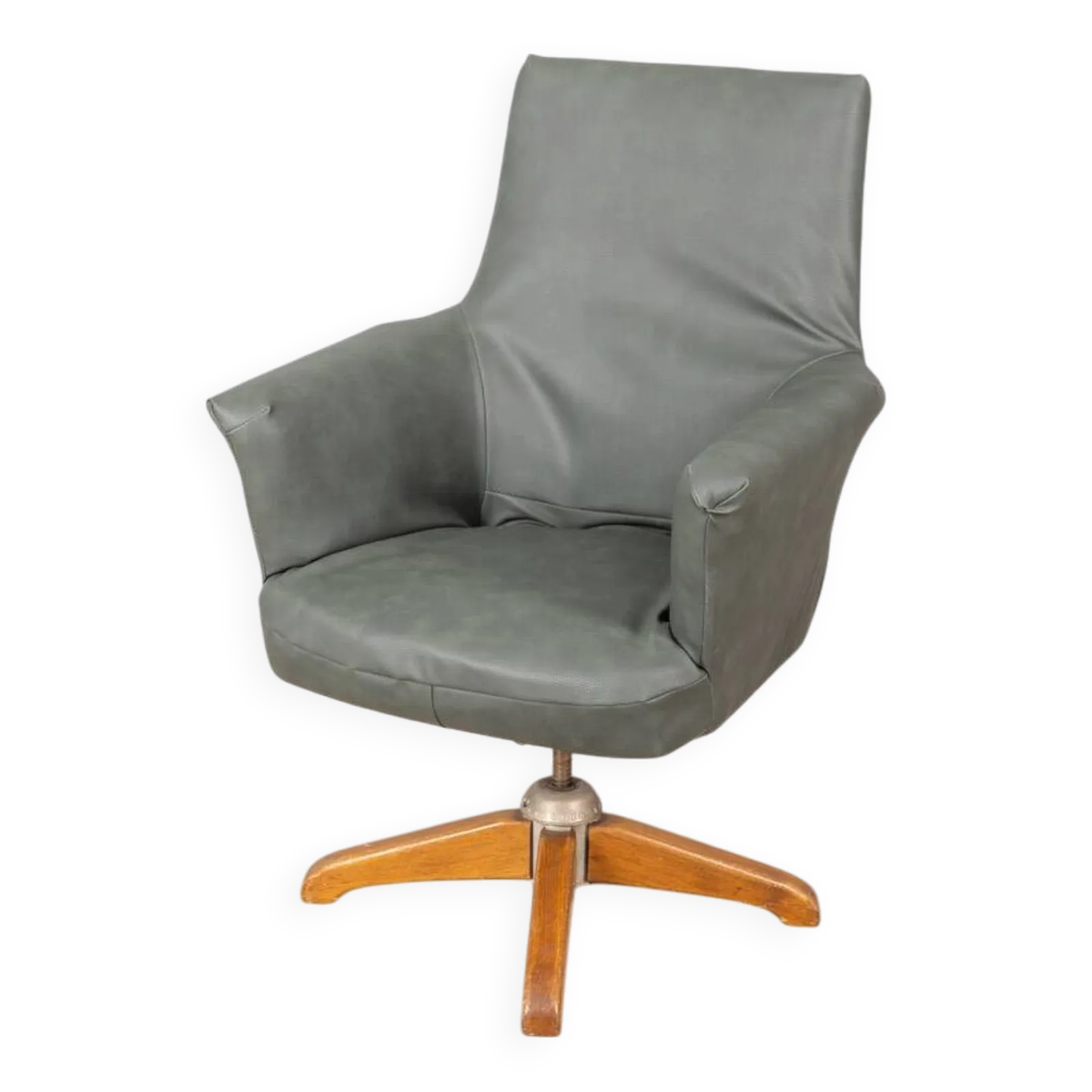 50s Vintage Swivel Armchair In Leather Design Anonima Castelli