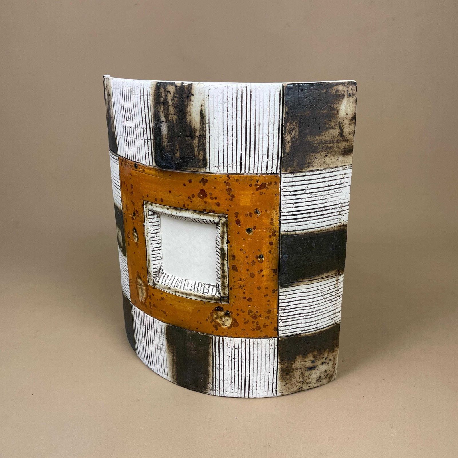 Handmade Ceramic Wall Light African Brutalist Studio Pottery Sconce White Black Mustard Geometric Wall Accent Decor photo vintage