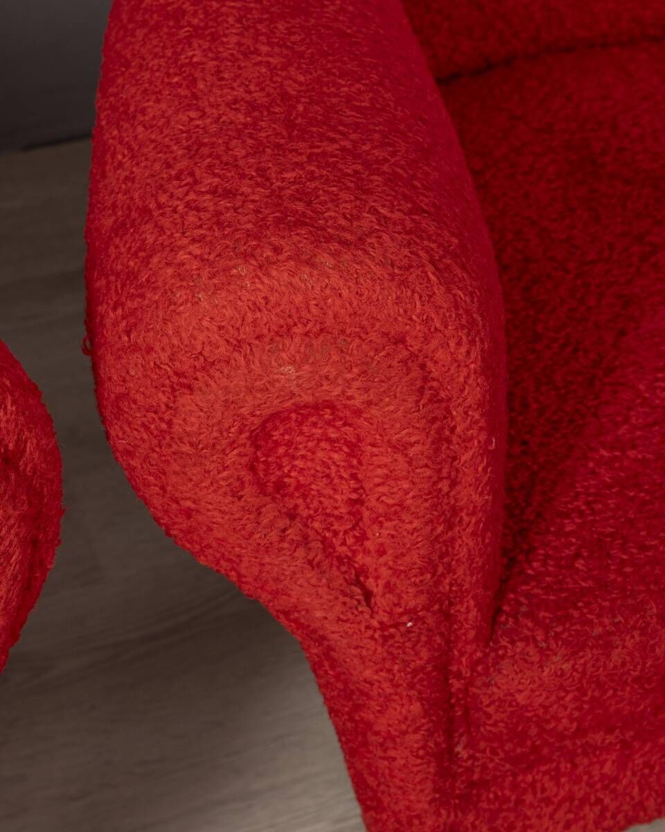 Pair Of Vintage 50s Armchairs Red Fabric Italian Design photo for sale
