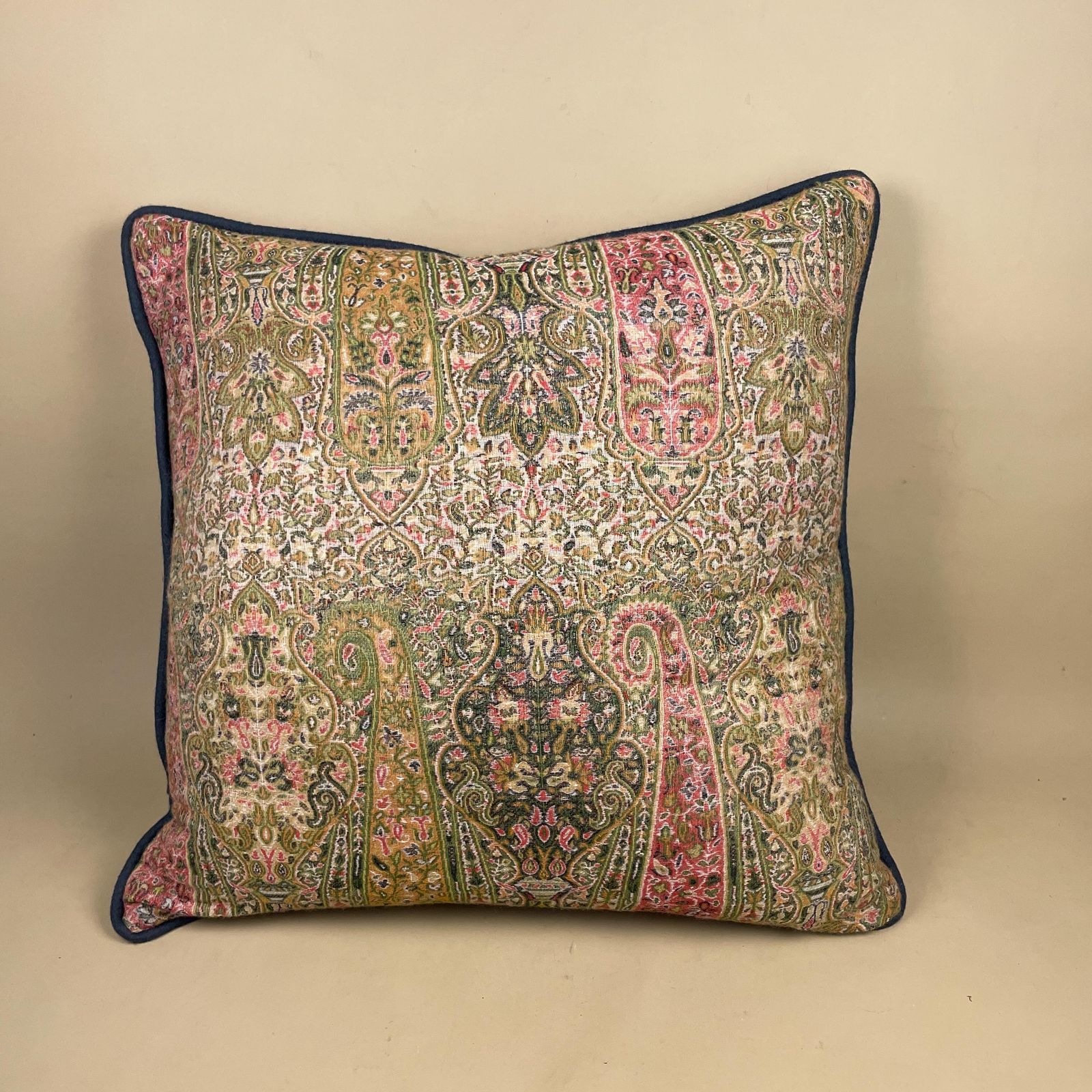 Jacquard Tapestry Cushion Large Feather Filled Blue Piped Edge Floral Boho Throw Pillow Sofa Accent photo vintage