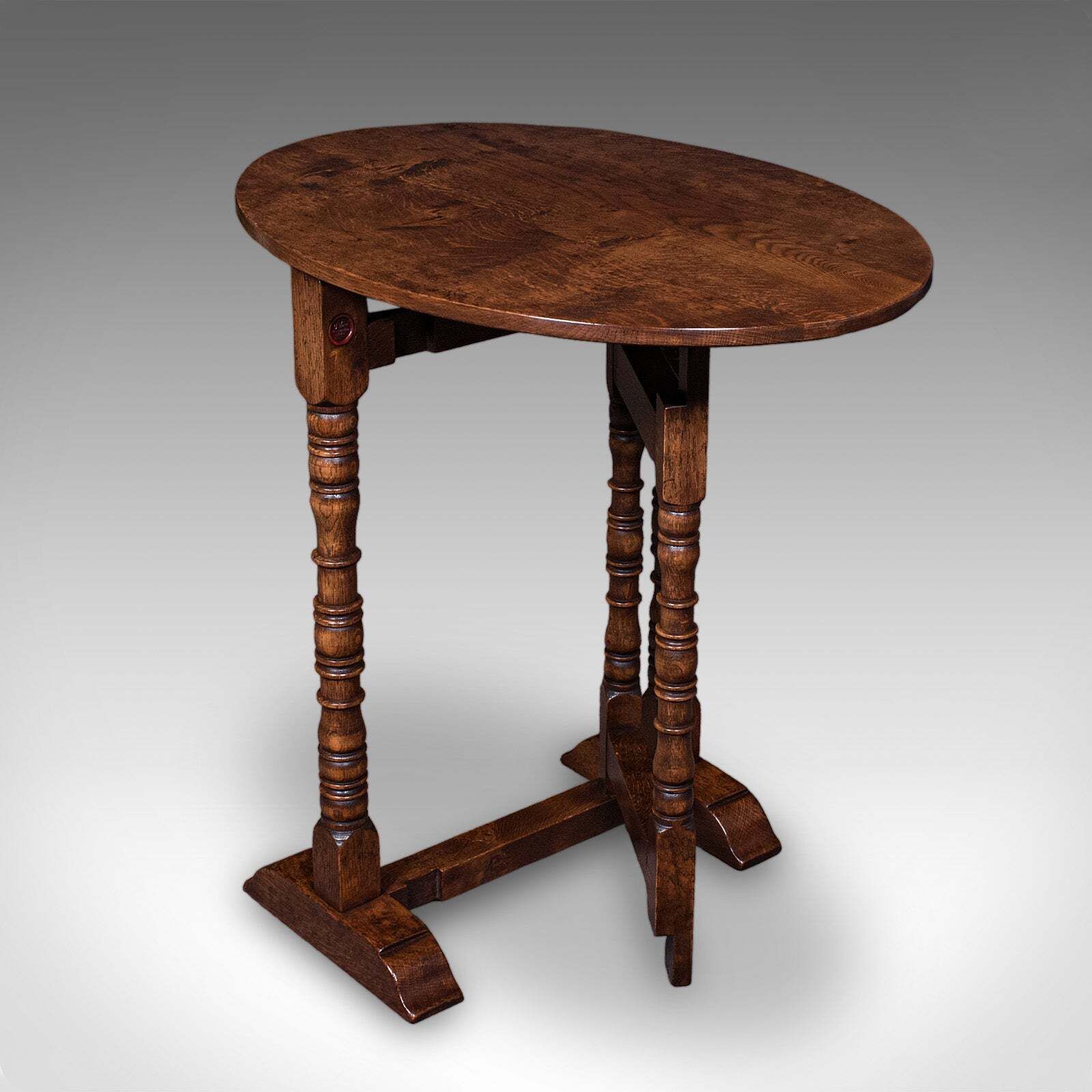 Vintage Folding Oval Occasional Table, English, Gate Leg, Side, Jacobean Revival