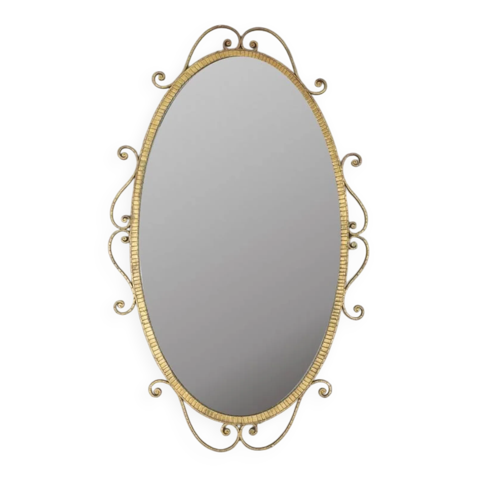 Specchio Da Parete Vintage Anni 50 Metallo Dorato