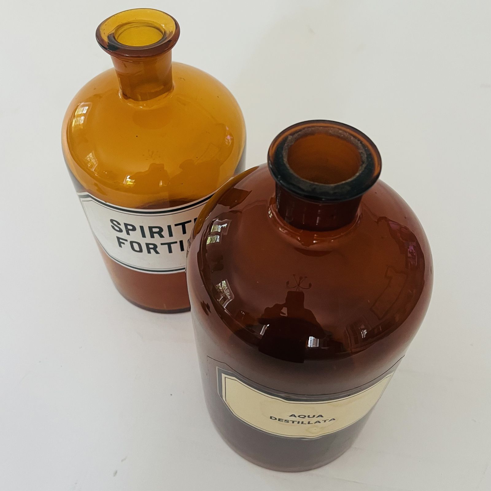 Two Vintage Amber Apothecary Bottles. photo Home Decor