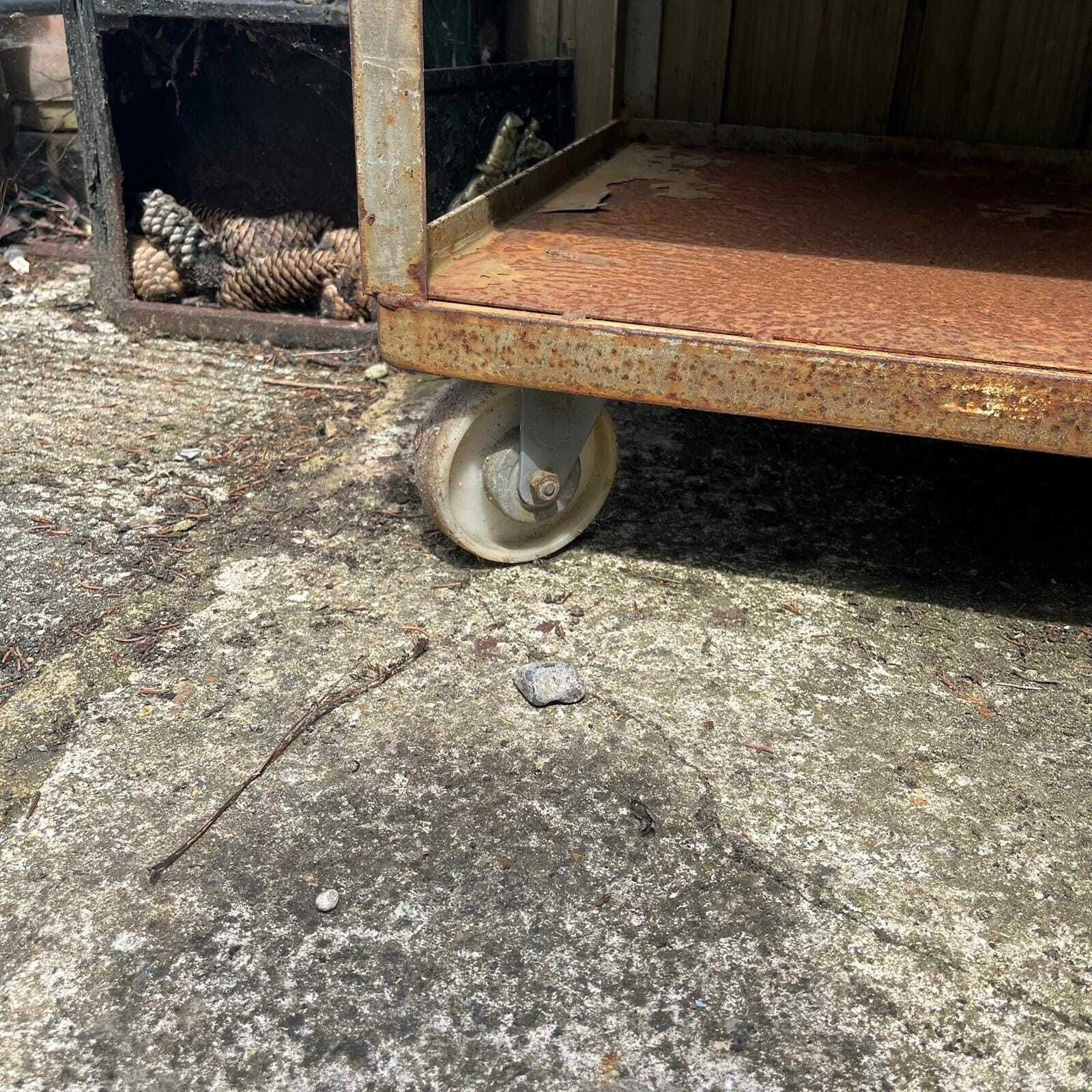 Industrial Salvage Metal Wheeled 5 Shelf Stacking Unit On Castors Great Patina photo vinterior