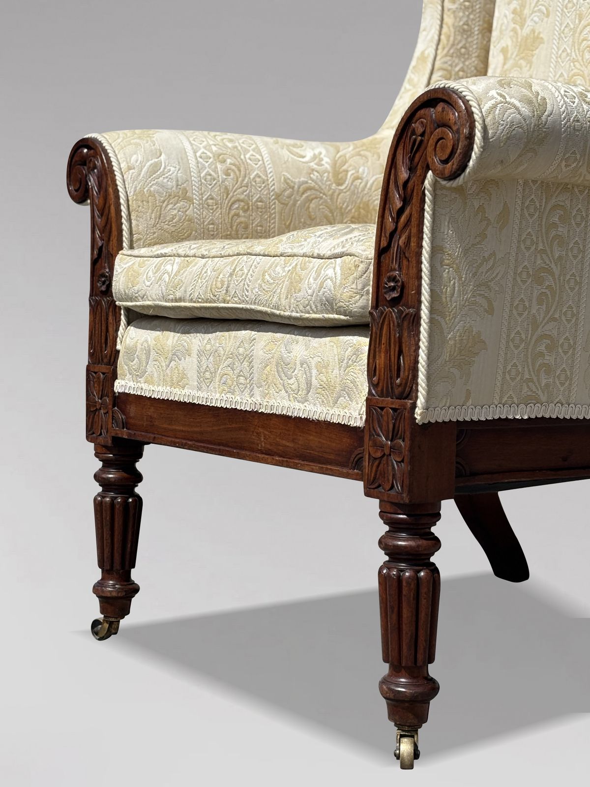 19th Century William IV Period Mahogany Upholstered High Back Wing Armchair photo Furniture
