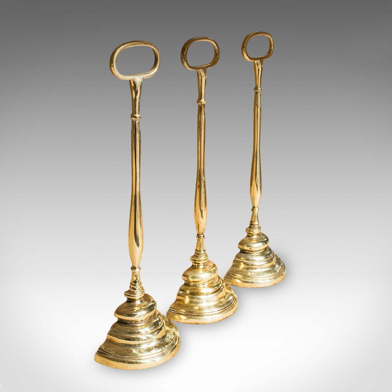 Rare Antique Trio Of Door Butlers, English, Brass Doorstop, Edwardian, C.1910
