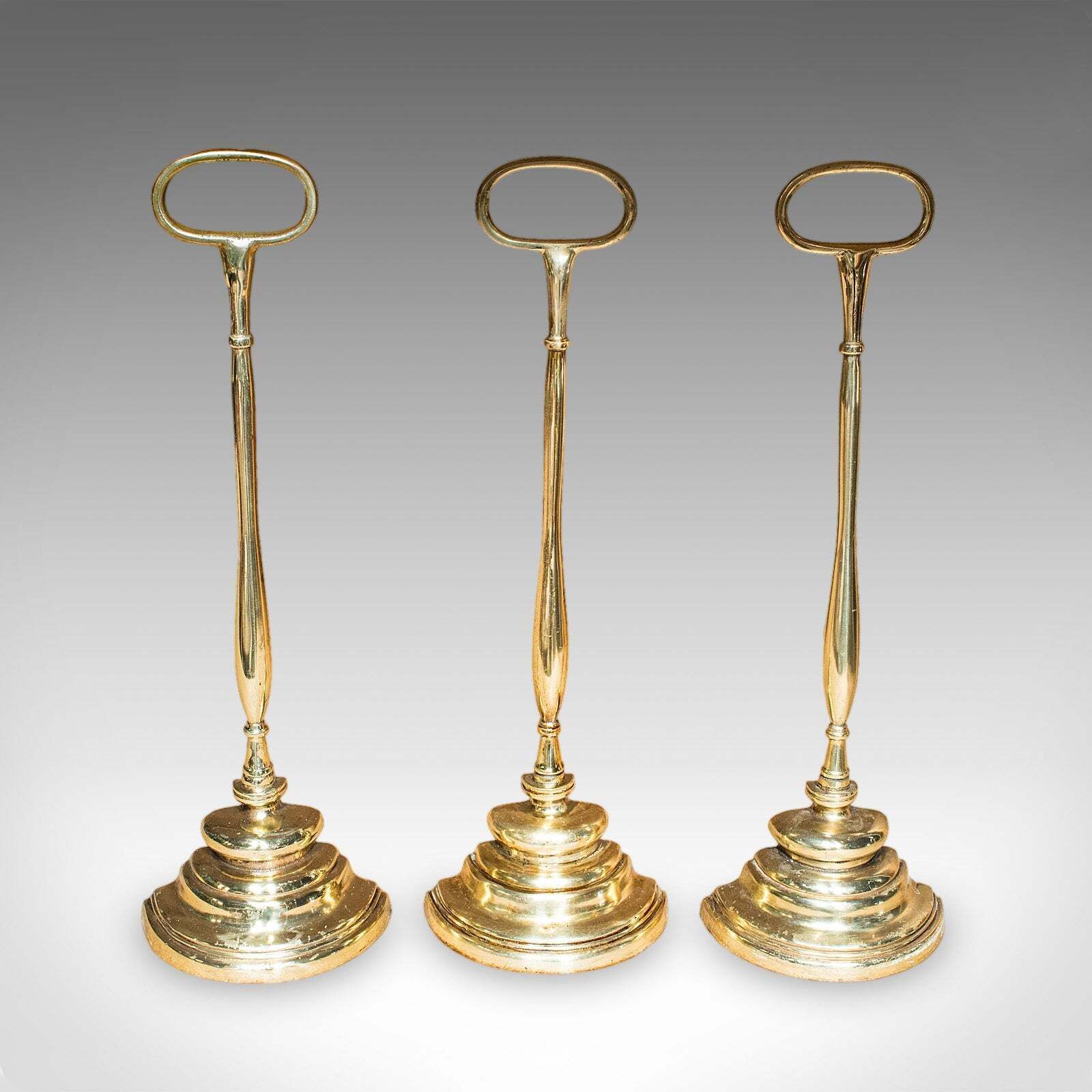 Rare Antique Trio Of Door Butlers, English, Brass Doorstop, Edwardian, C.1910 photo furniture