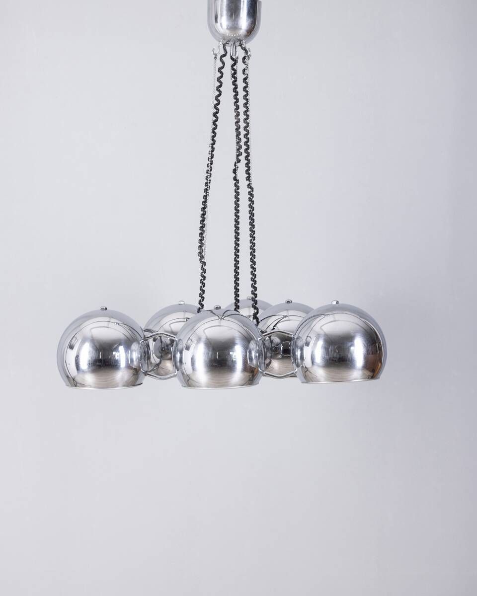 Vintage 1970s Chrome Plated Chandelier Designed By Goffredo Reggiani photo furniture