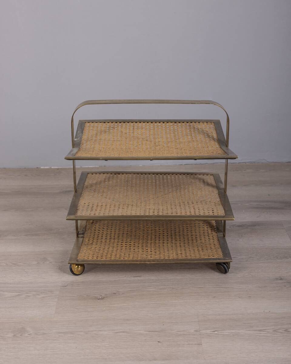 Vintage 1960s Magazine Rack In Brass And Vienna Straw Italian Design photo Home Decor