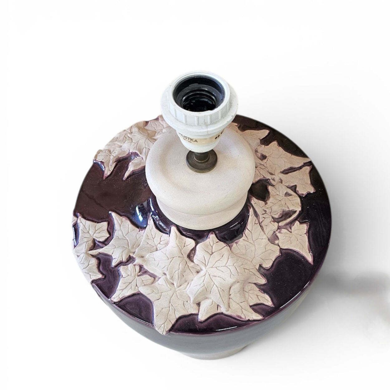 2 X Large Kostka Floral Ceramic Vase Lamp / 1970s / France photo for sale