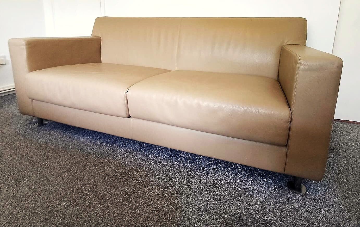 Authentic 1980s Matteograssi Taupe Leather Sofa