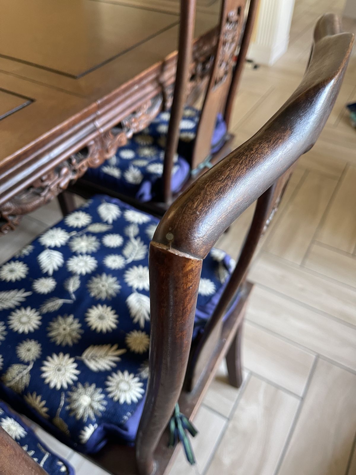 Extendable Antique Asian Dining Table With 8 Chairs photo vinterior