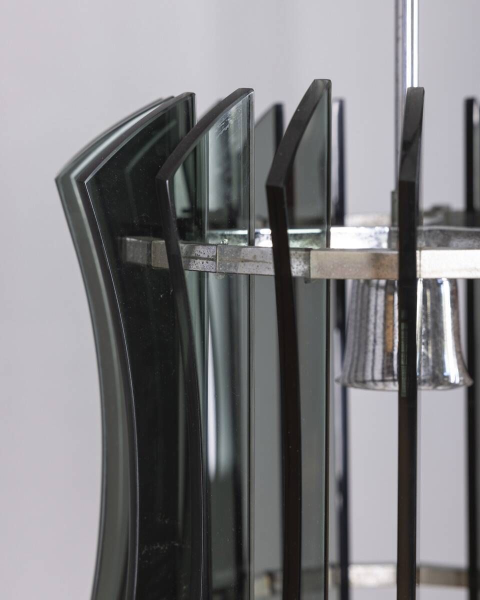 photo furniture Vintage 1960s Chandelier In Metal And Smoked Glass By Veca Design