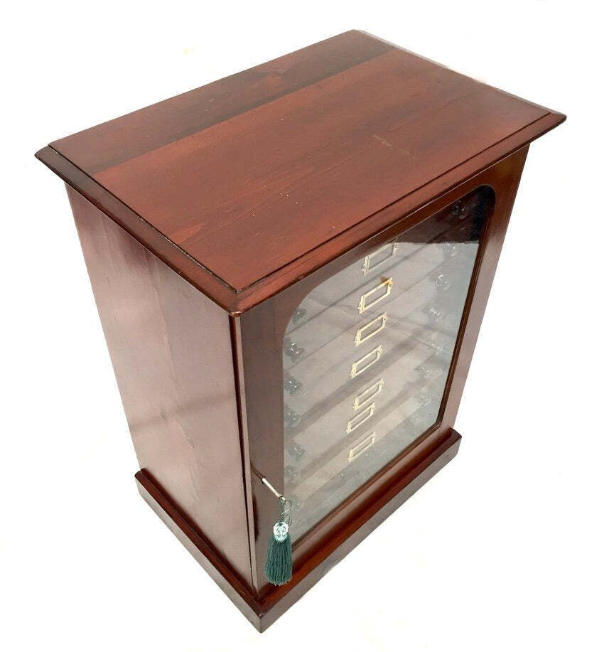 Antique Victorian Mahogany & Glass Specimen Collectors Filing Drawer Cabinet photo for sale