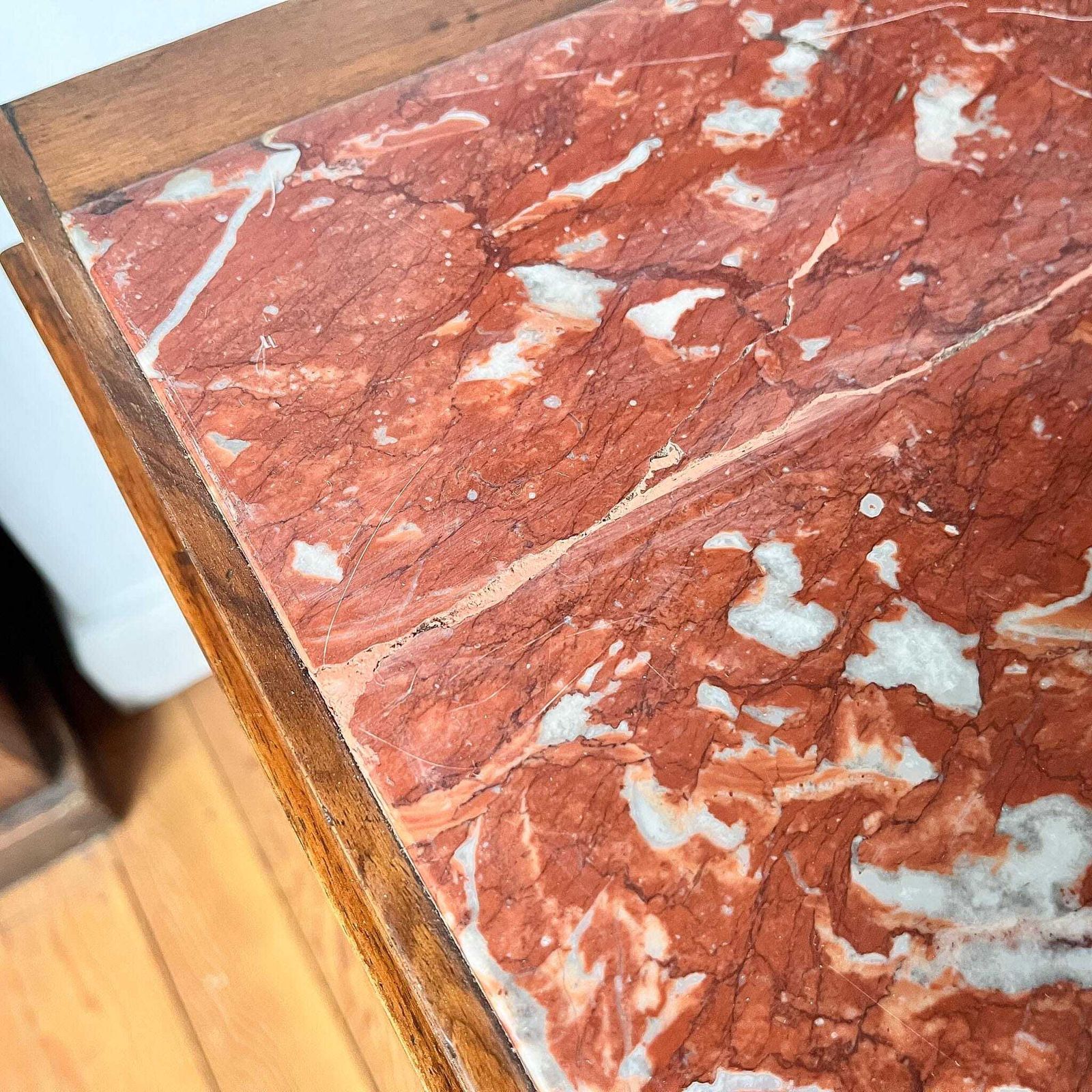 photo for sale Pair Of Italian Art Deco Marble Top Bedside Cabinets