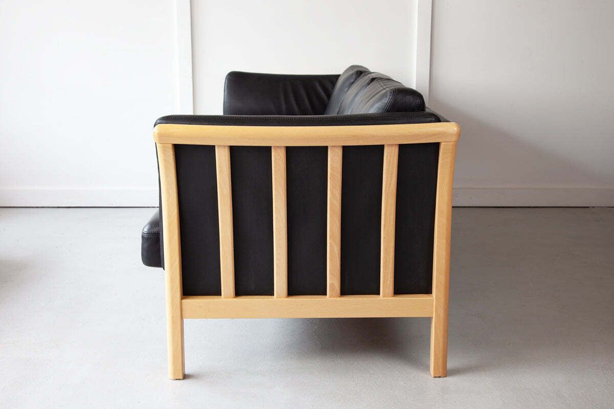 Black Leather Three Seater Sofa photo for sale