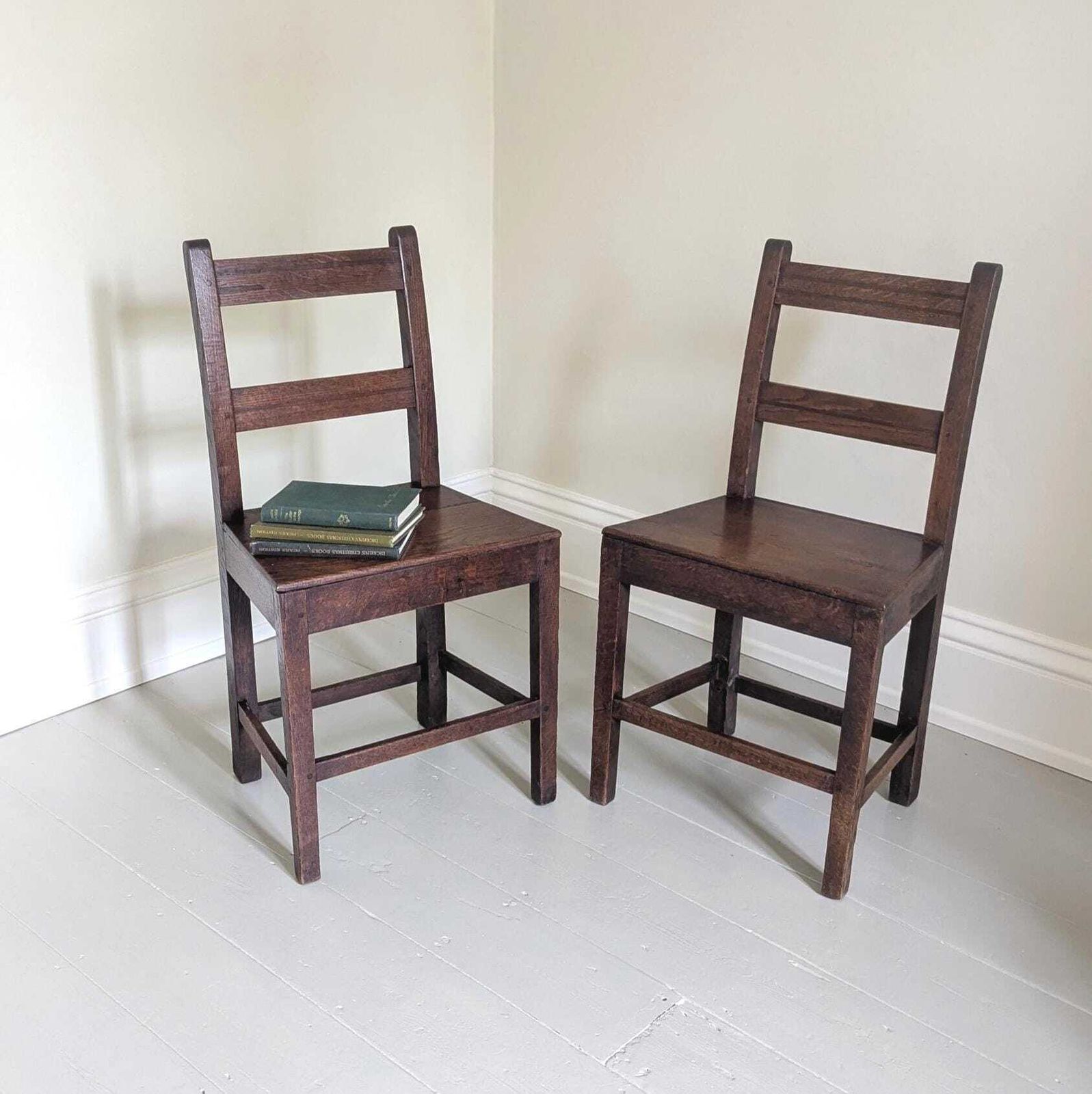 Antique Oak Georgian Country Side Chairs – Rustic Primitive C1800