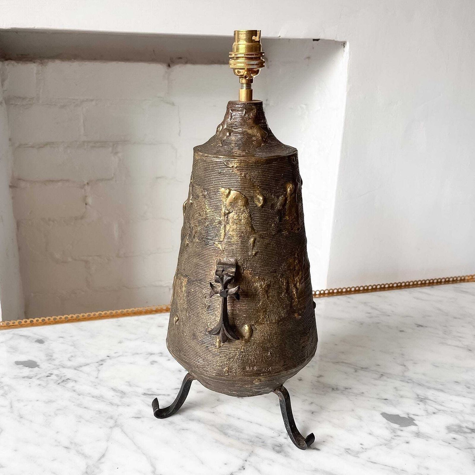 French Brutalist Tripod Lamp In Bronze And Gilt Metal By Max Bre