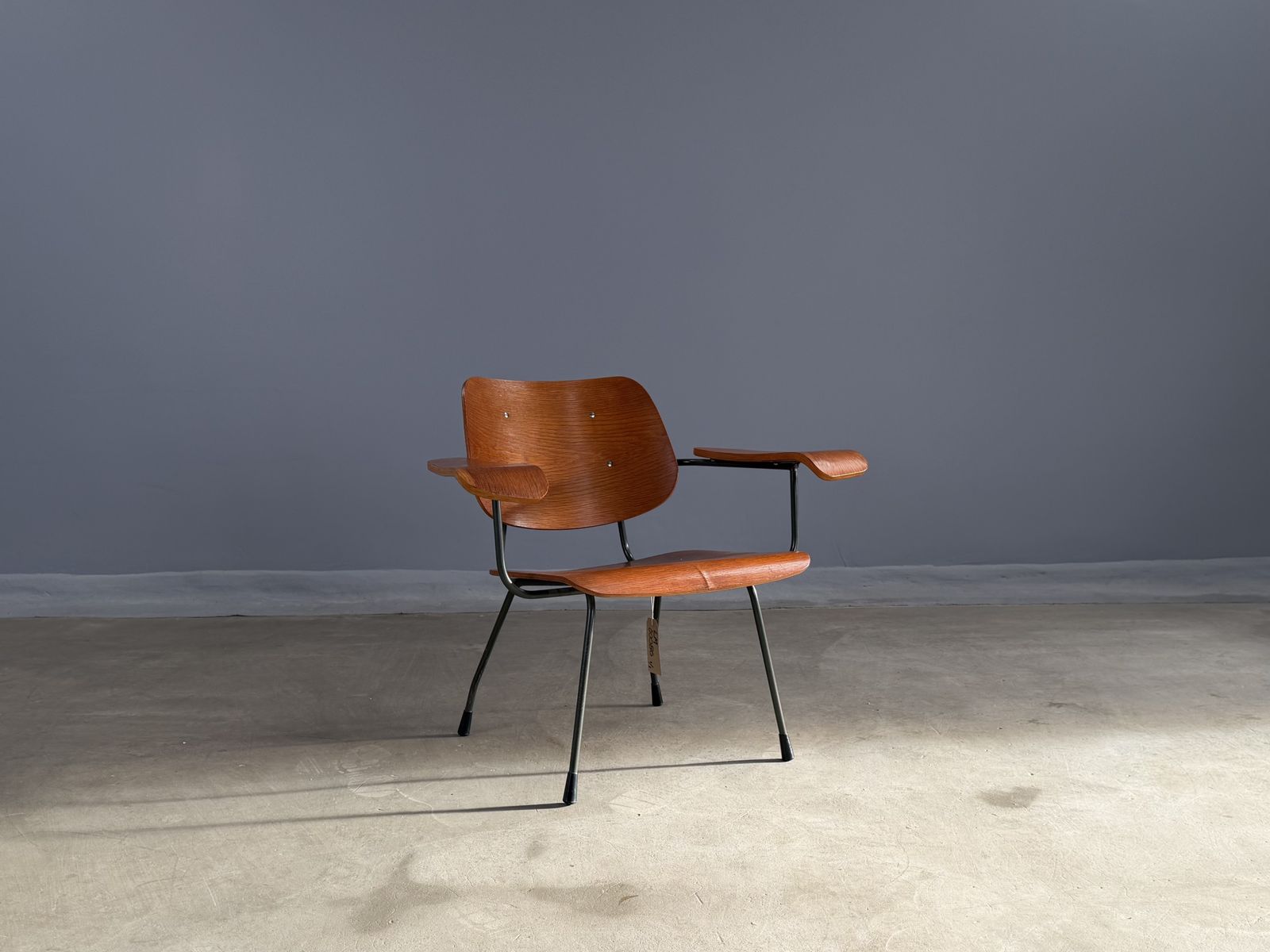 Rare Dutch Modernist Armchair Attributed To Tjerk Reijenga | Bent Plywood & Steel | C.1960s