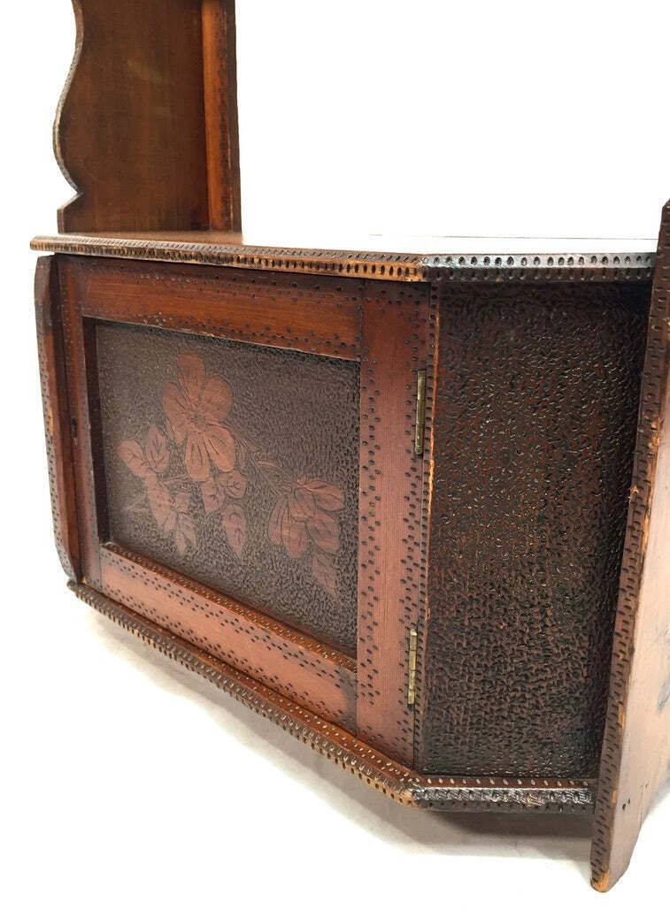 Antique Wooden Poker Work Wall Hanging / Tabletop Shelf / Cabinet / Box photo Furniture