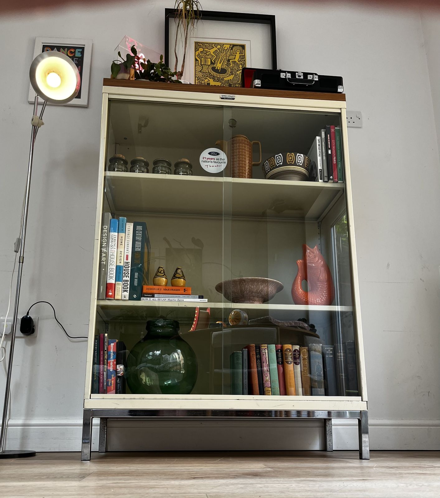 Mid Century Ford Sankey Sheldon Glazed Steel Bookcase Cabinet Industrial photo Furniture