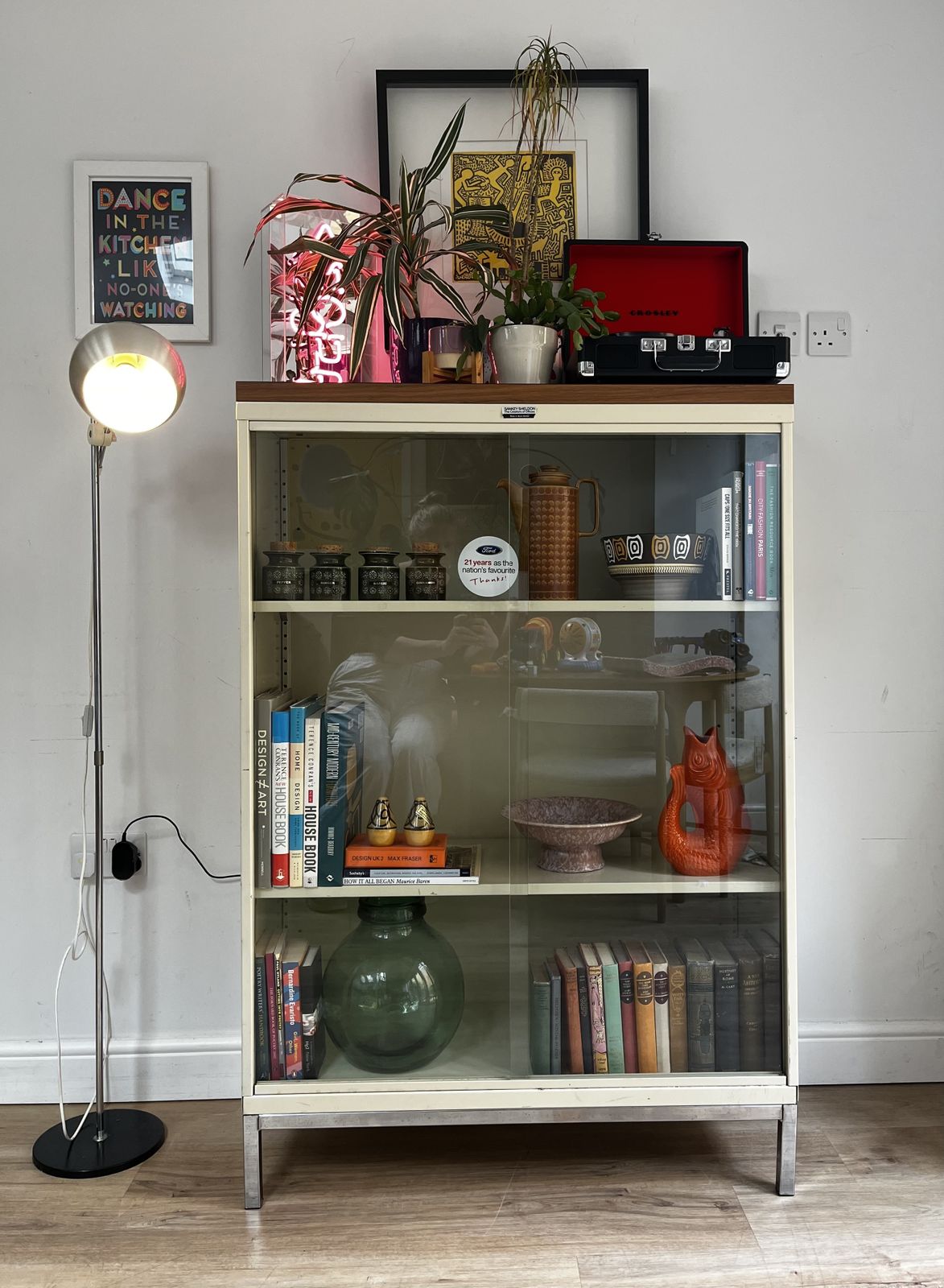 photo furniture Mid Century Ford Sankey Sheldon Glazed Steel Bookcase Cabinet Industrial