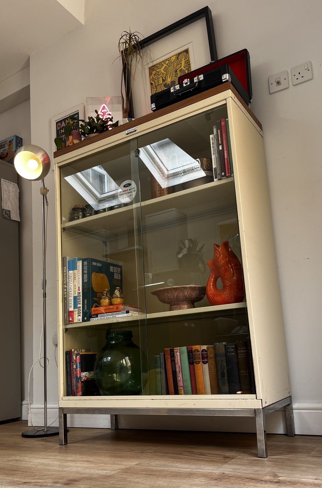 Furniture Mid Century Ford Sankey Sheldon Glazed Steel Bookcase Cabinet Industrial photo